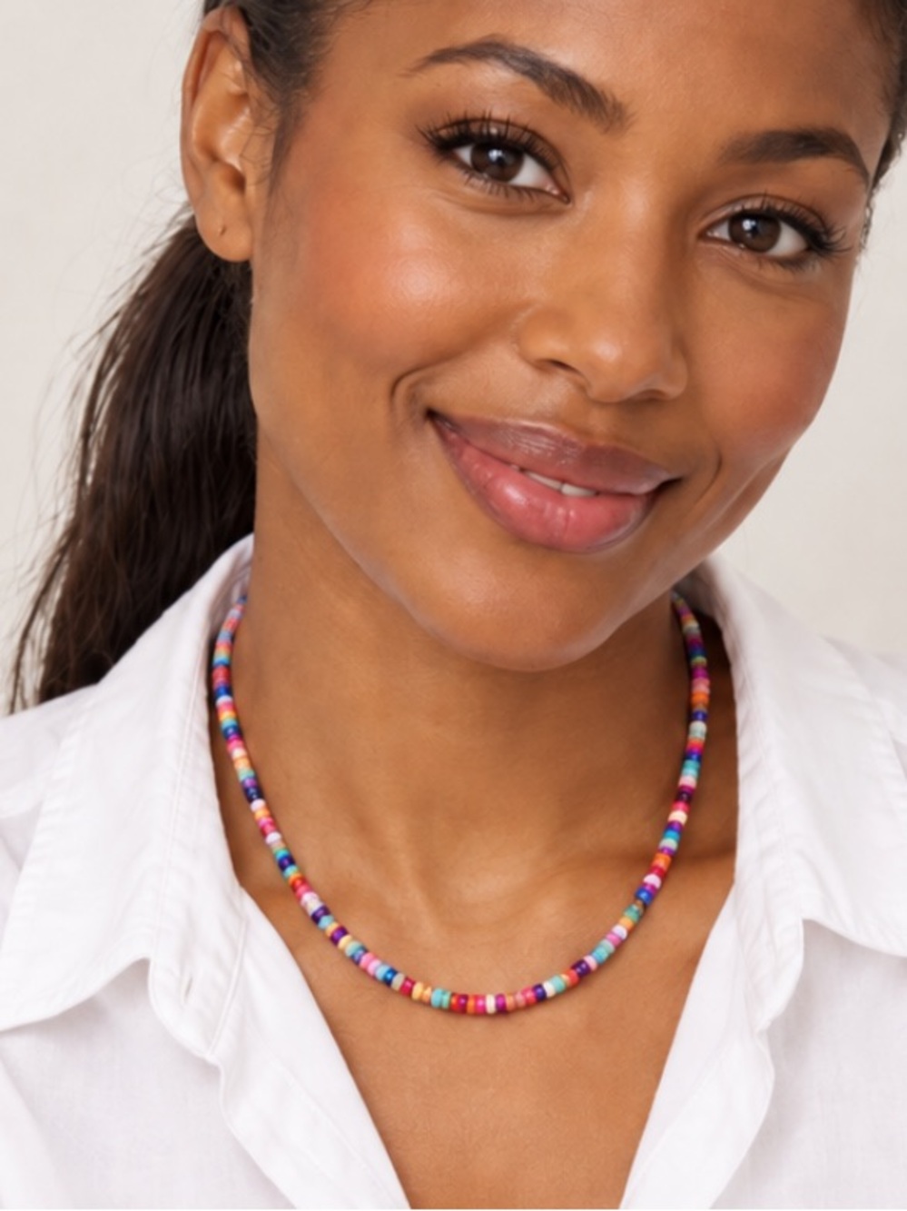 New! Confetti Rainbow Mixed Beaded Dopamine Necklace